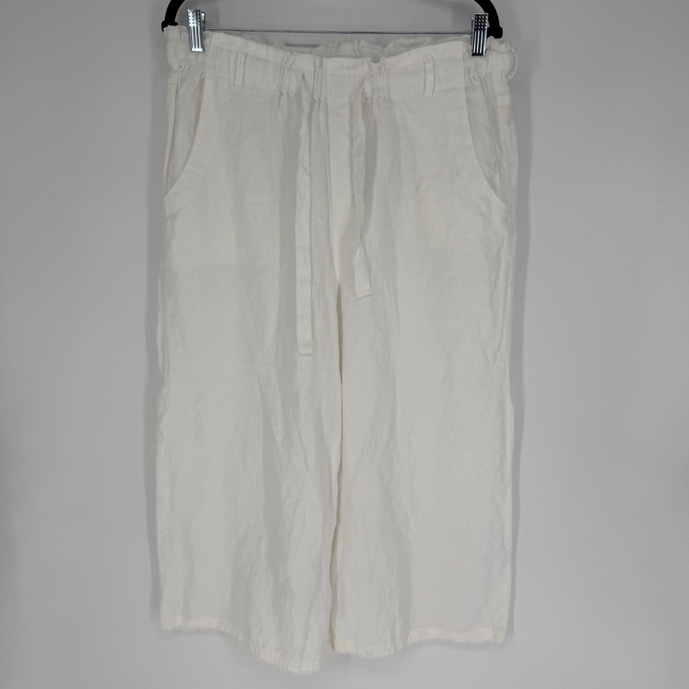 ANTHROPOLOGIE CLOTH & STONE 100% LINEN WIDE LEG CROPPED PANTS WHITE LARGE AIRY